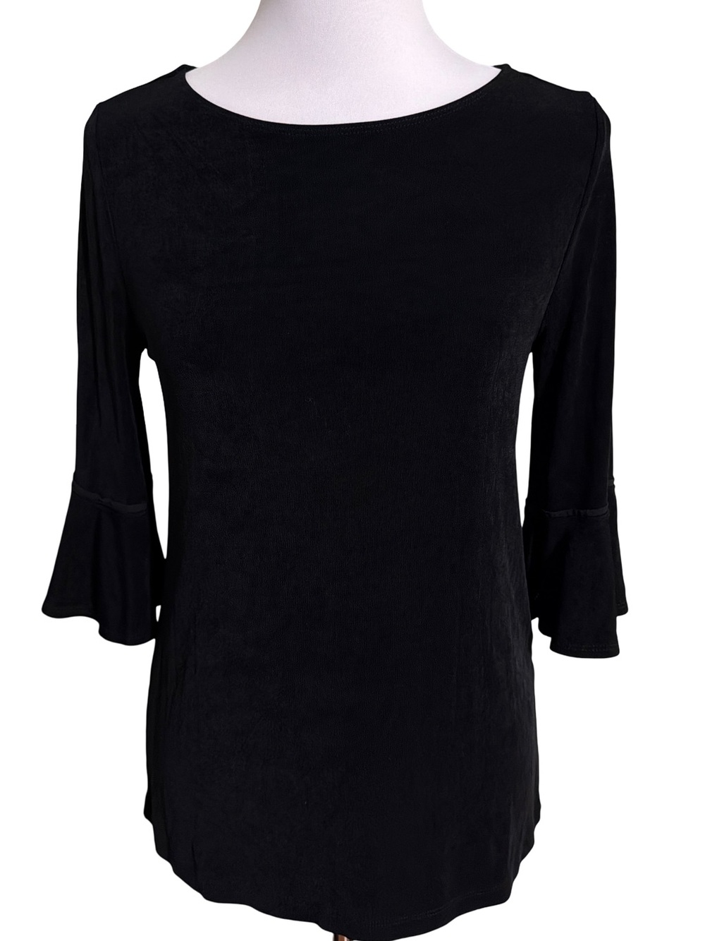 Chico's Travelers Black Ruffle-Cuff Boatneck Top